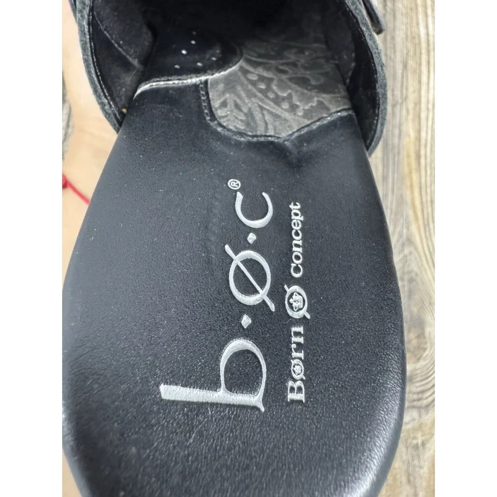 Womens Born Concept Heeled Clog Shoe Open Back Black Leather US 10